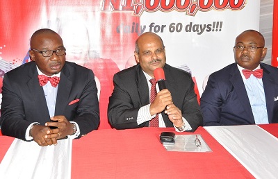 (L-r): Obinna Aniche, general manager, Brand Assets, Deepak Srivastava, chief operating officer and executive director,  and  Emeka Oparah Airtel, director, Corporate Communications & CSR, all of Airtel Nigeria, during the launch of the Network’s Red Hot Promo in Lagos on Monday